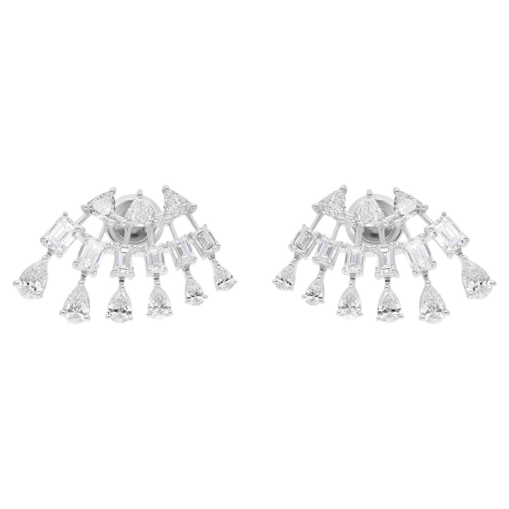 4.34 Carat Mixed Cut SI/H Diamond Fringe Fan Stud 14 Karat White Gold Earrings For Sale