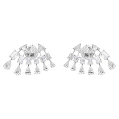4.34 Carat Mixed Cut SI/H Diamond Fringe Fan Stud 14 Karat White Gold Earrings