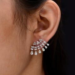 4.34 Carat Mixed Cut SI/H Diamond Fringe Fan Stud 18 Karat White Gold Earrings