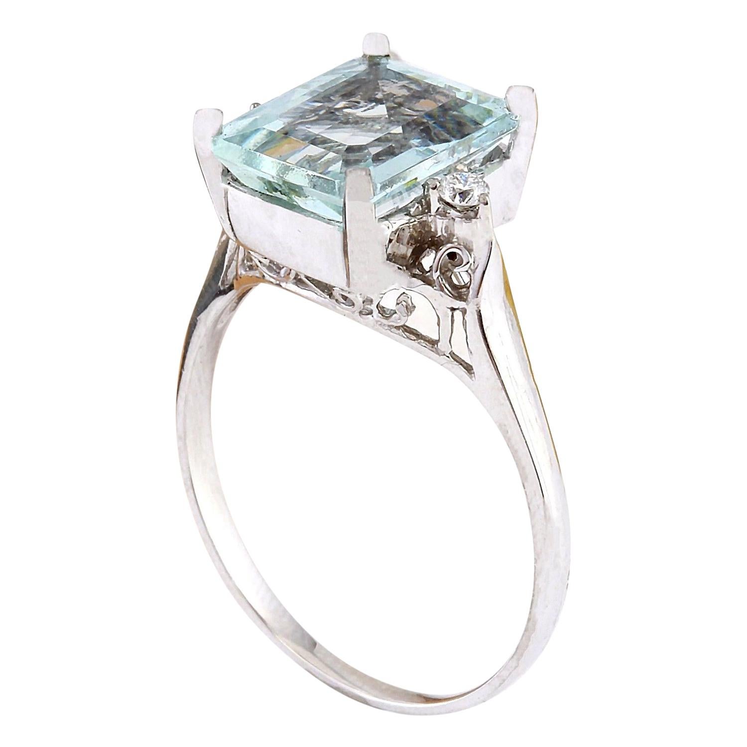 4.34 Carat Natural Aquamarine 14 Karat Solid White Gold Diamond Ring In New Condition For Sale In Los Angeles, CA