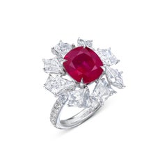4.34 Carat Cushion Statement Ruby Red  Gold Effortless Elegance Heirloom Ring