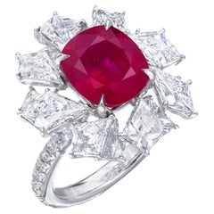 4.34 Carat Cushion Statement Ruby Red  Gold Effortless Elegance Heirloom Ring