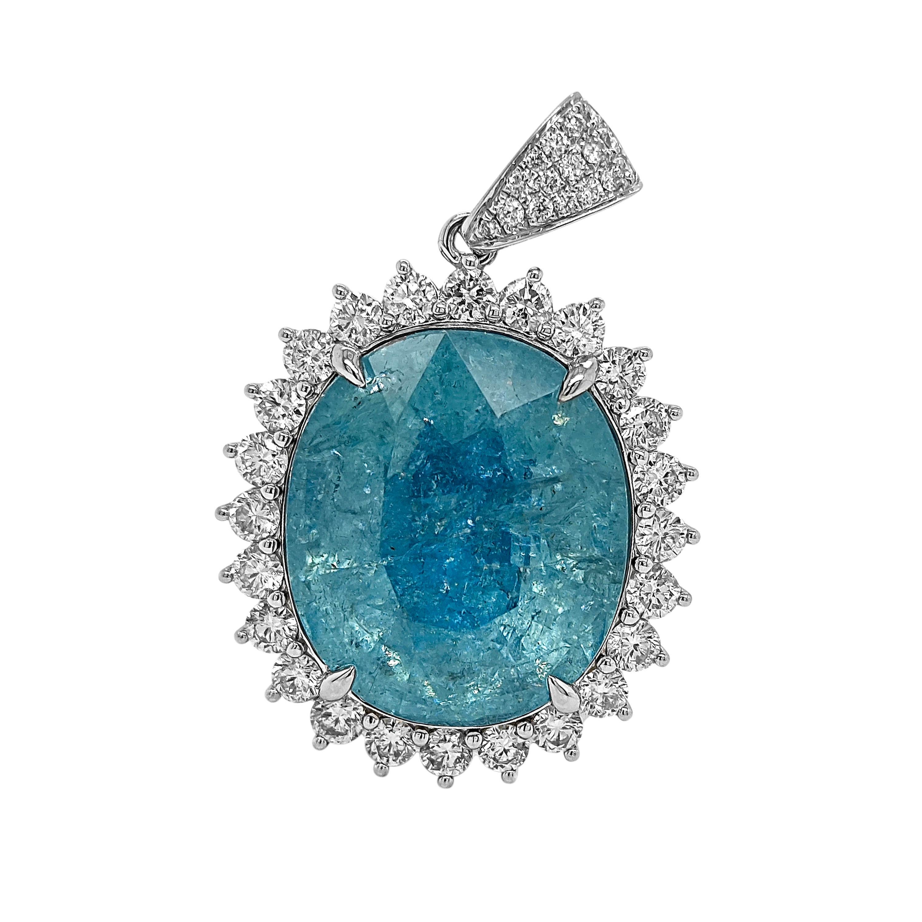 Ciondolo in oro bianco con tormalina Paraiba e diamanti da 4,34 carati In condizioni Nuovo in vendita a New York, NY