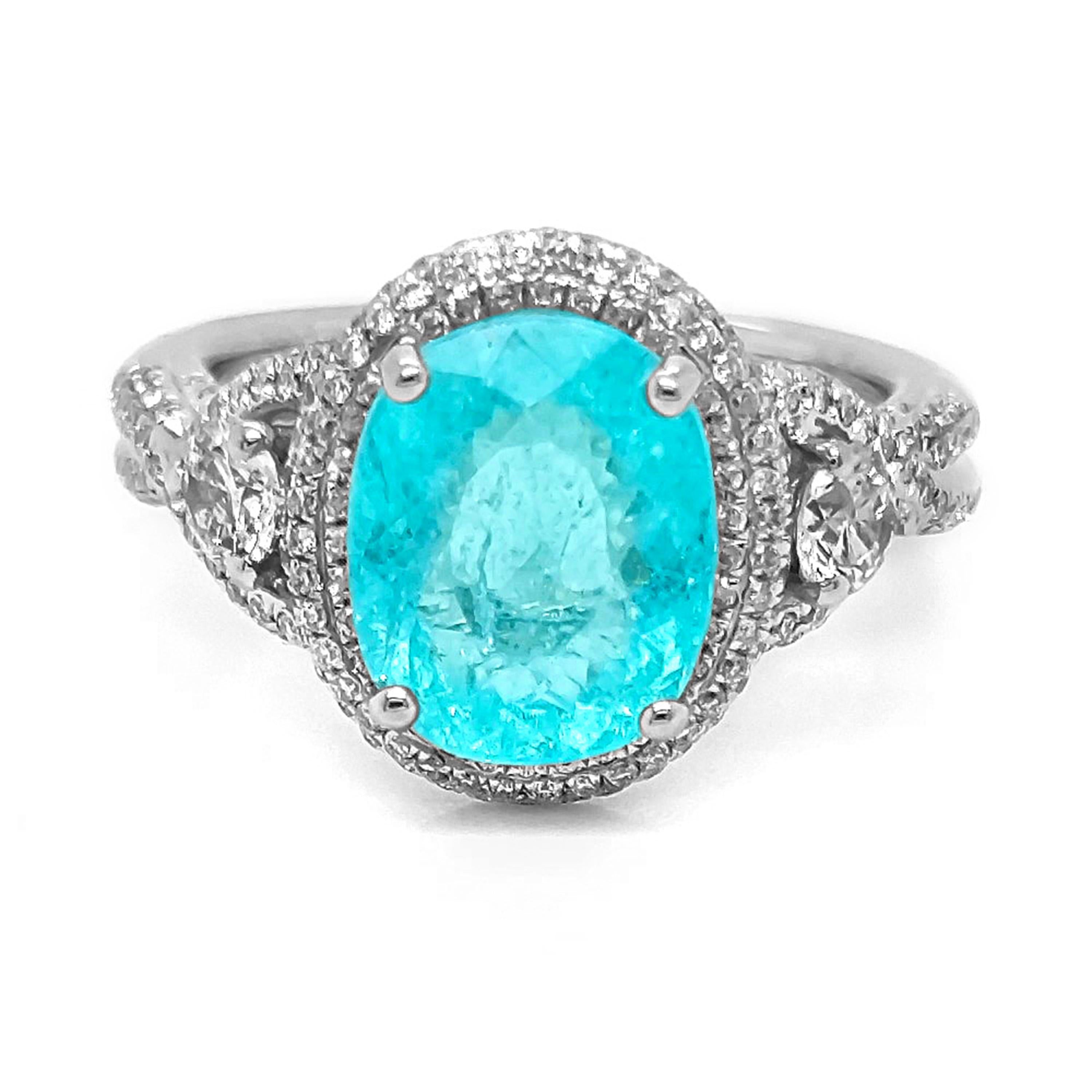 Anello in oro bianco con tormalina Paraiba e diamanti da 4,34 carati In condizioni Nuovo in vendita a New York, NY