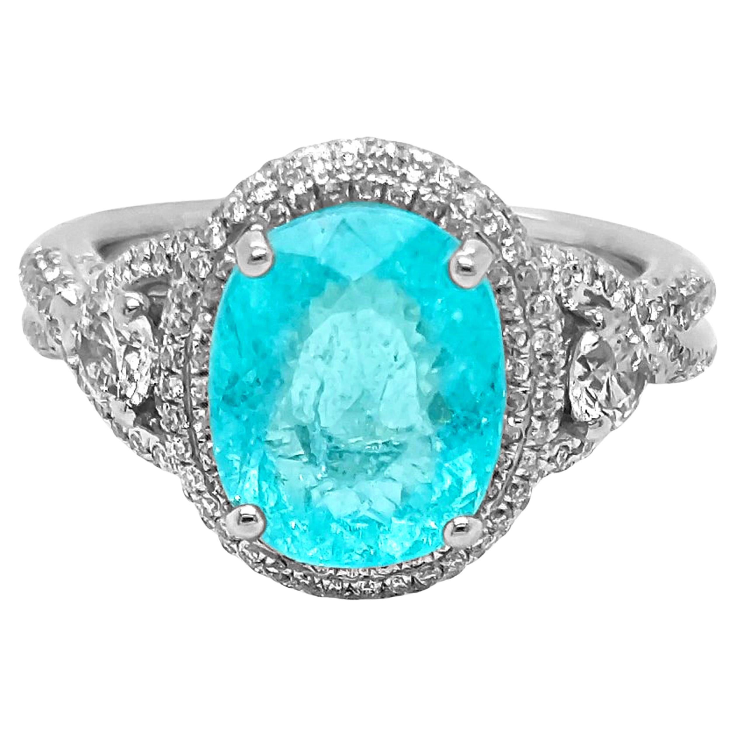 4.34 Carat Paraiba Tourmaline and Diamond White Gold Ring