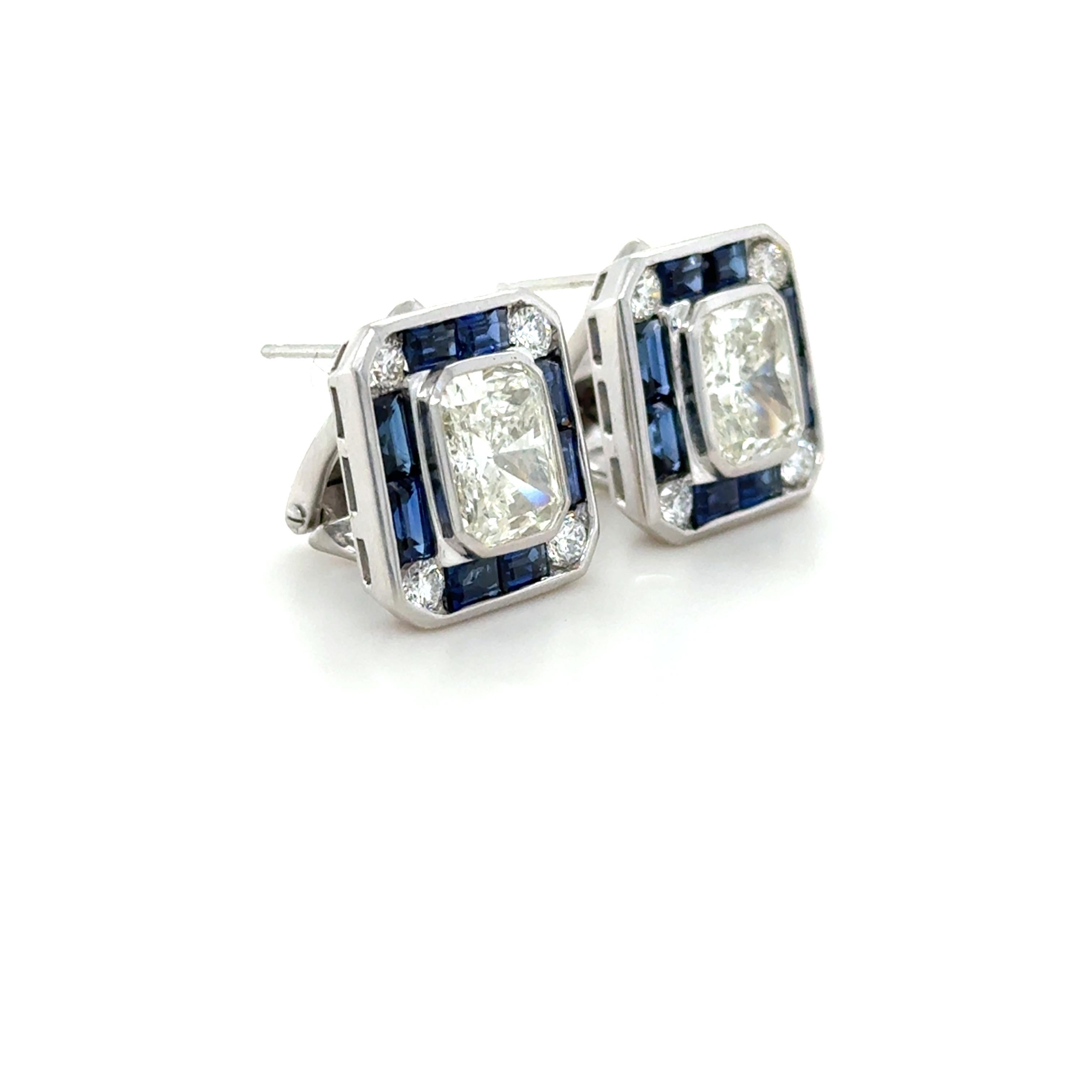 4,34 Karat Diamant- und Saphir-Ohrstecker mit Strahlenschliff (Zeitgenössisch) im Angebot