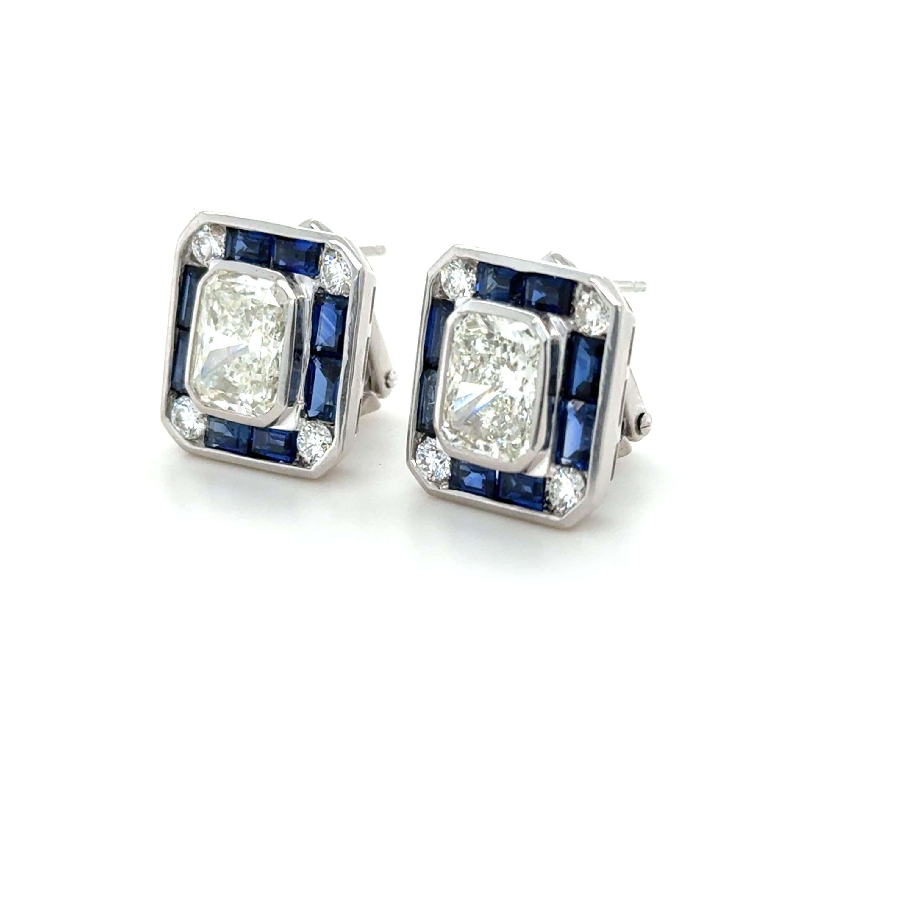 4,34 Karat Diamant- und Saphir-Ohrstecker mit Strahlenschliff Damen im Angebot