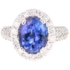 4.34 Carat Tanzanite Diamond 14 Karat White Gold Ring