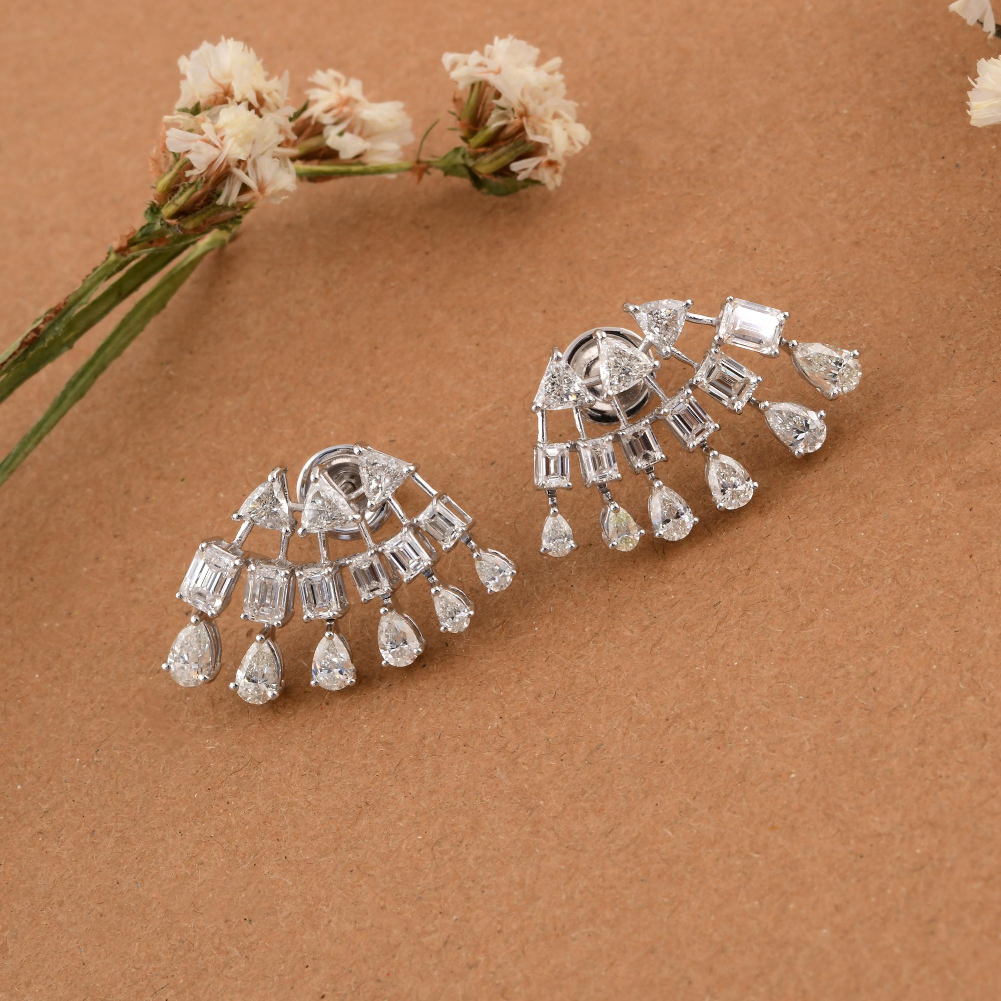 Modern 4.34 Carat Trillion Pear Emerald Cut SI/H Diamond 18 Karat White Gold Earrings For Sale