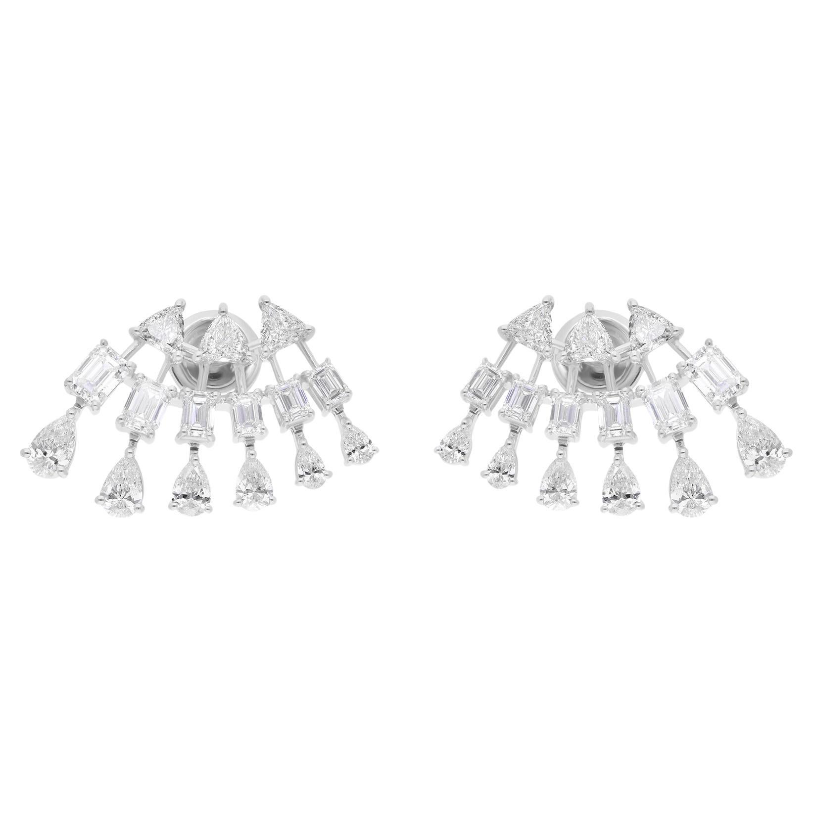 4.34 Carat Trillion Pear Emerald Cut SI/H Diamond 18 Karat White Gold Earrings