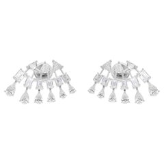 4.34 Carat Trillion Pear Emerald Cut SI/H Diamond 18 Karat White Gold Earrings
