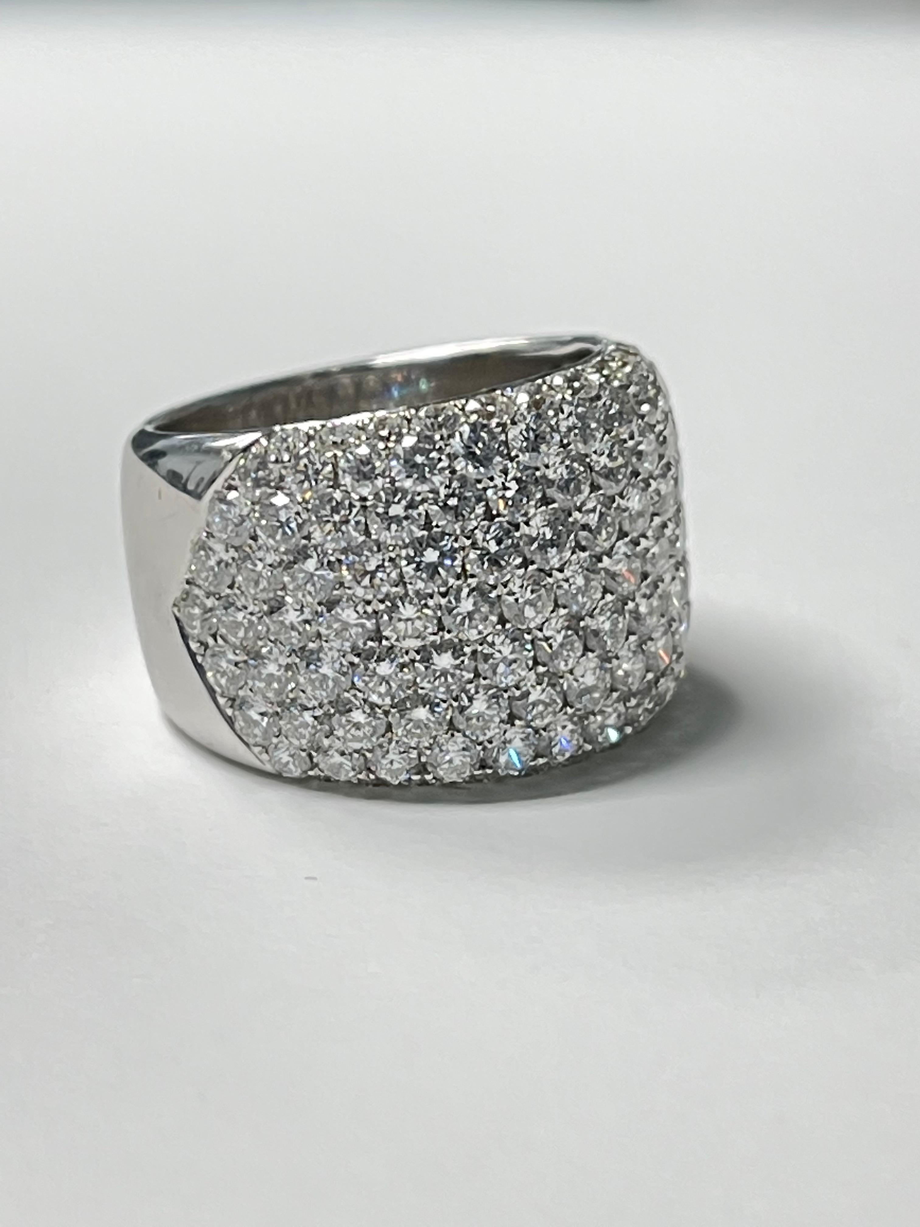 Round Cut 4.34 Carat White Diamond Pave Set Ring in 18K White Gold For Sale