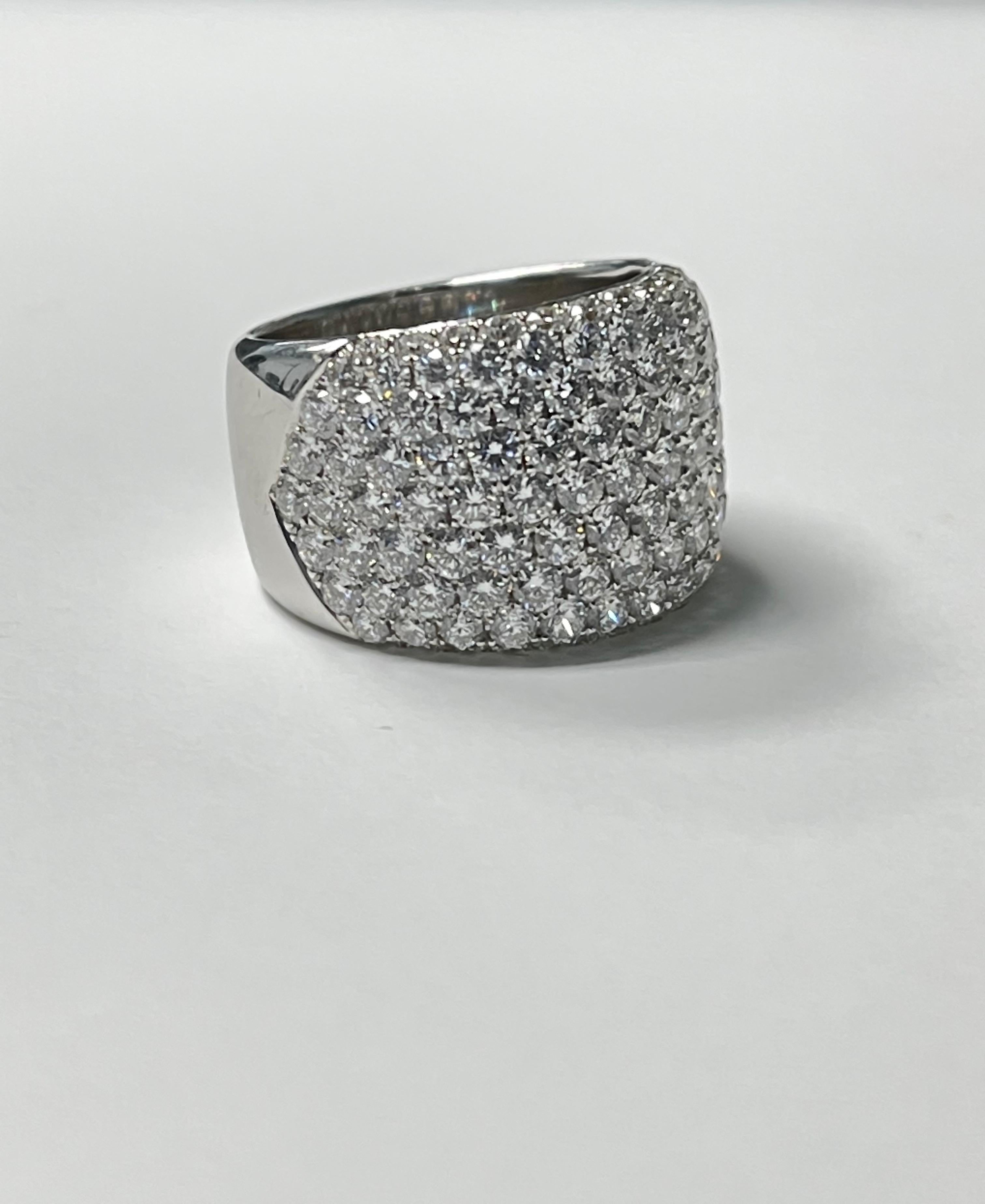 Round Cut 4.34 Carat White Diamond Pave Set Ring in 18K White Gold For Sale