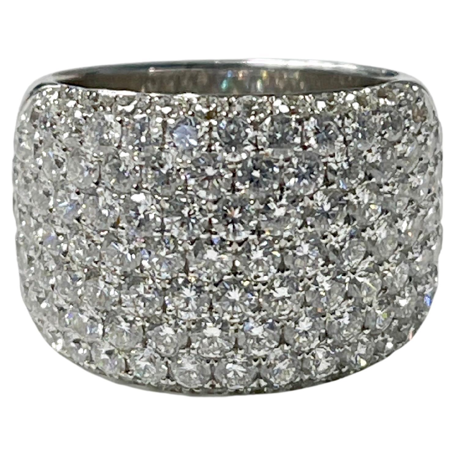 4.34 Carat White Diamond Pave Set Ring in 18K White Gold For Sale