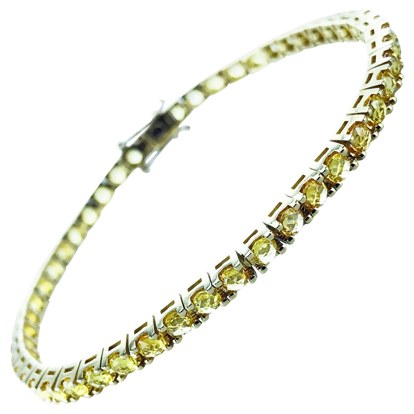 Bracelet tennis unisexe en or jaune 18 carats avec saphirs jaunes de 4,34 carats
