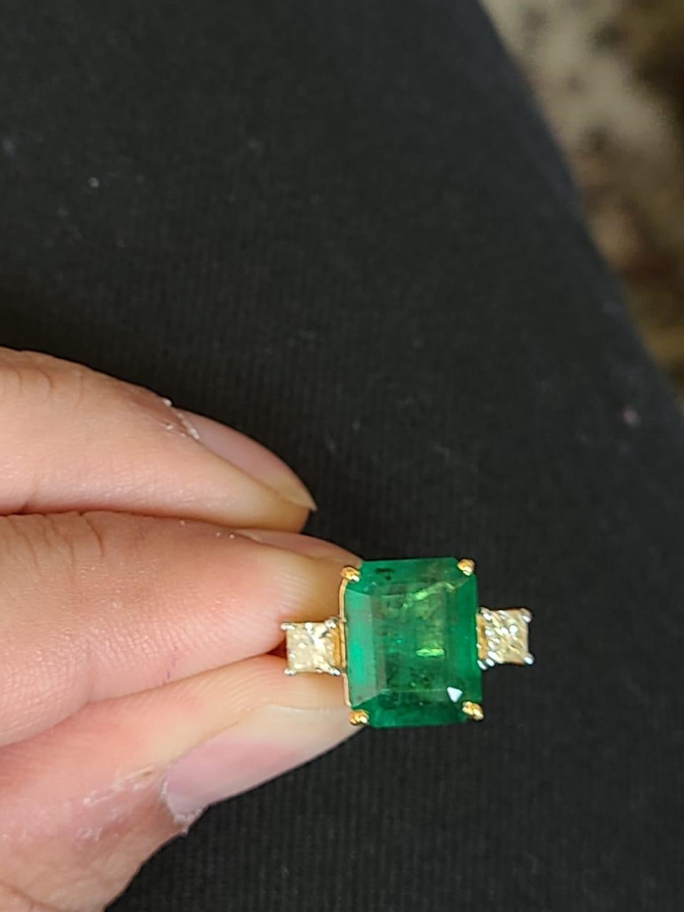 Princess Cut 4.34 Carats, Natural Zambian Emerald & Princess Diamond Cocktail/Engagement Ring