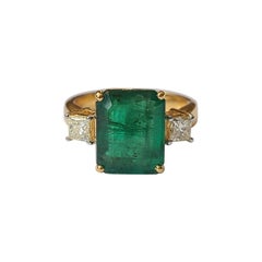 4.34 Carats, Natural Zambian Emerald & Princess Diamond Cocktail/Engagement Ring