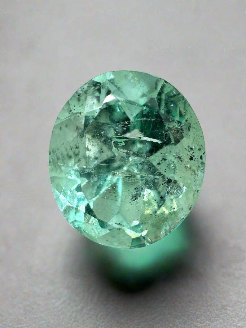 4.35 Carat 11.5x10 Seafoam Green Oval Colombian Emerald Loose Gemstone