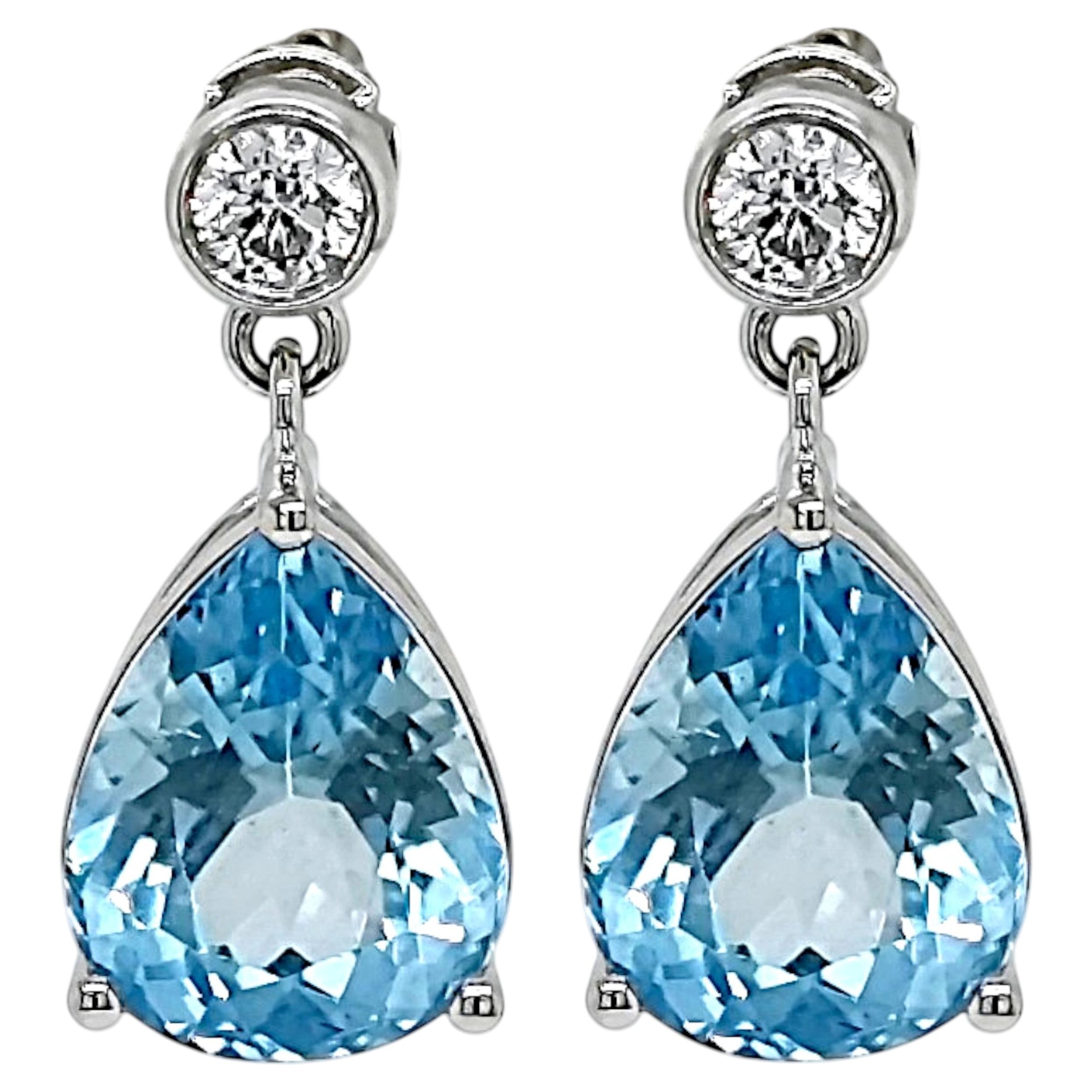 4,35 Karat Aquamarin Rund Diamant Weißgold Ohrringe im Angebot