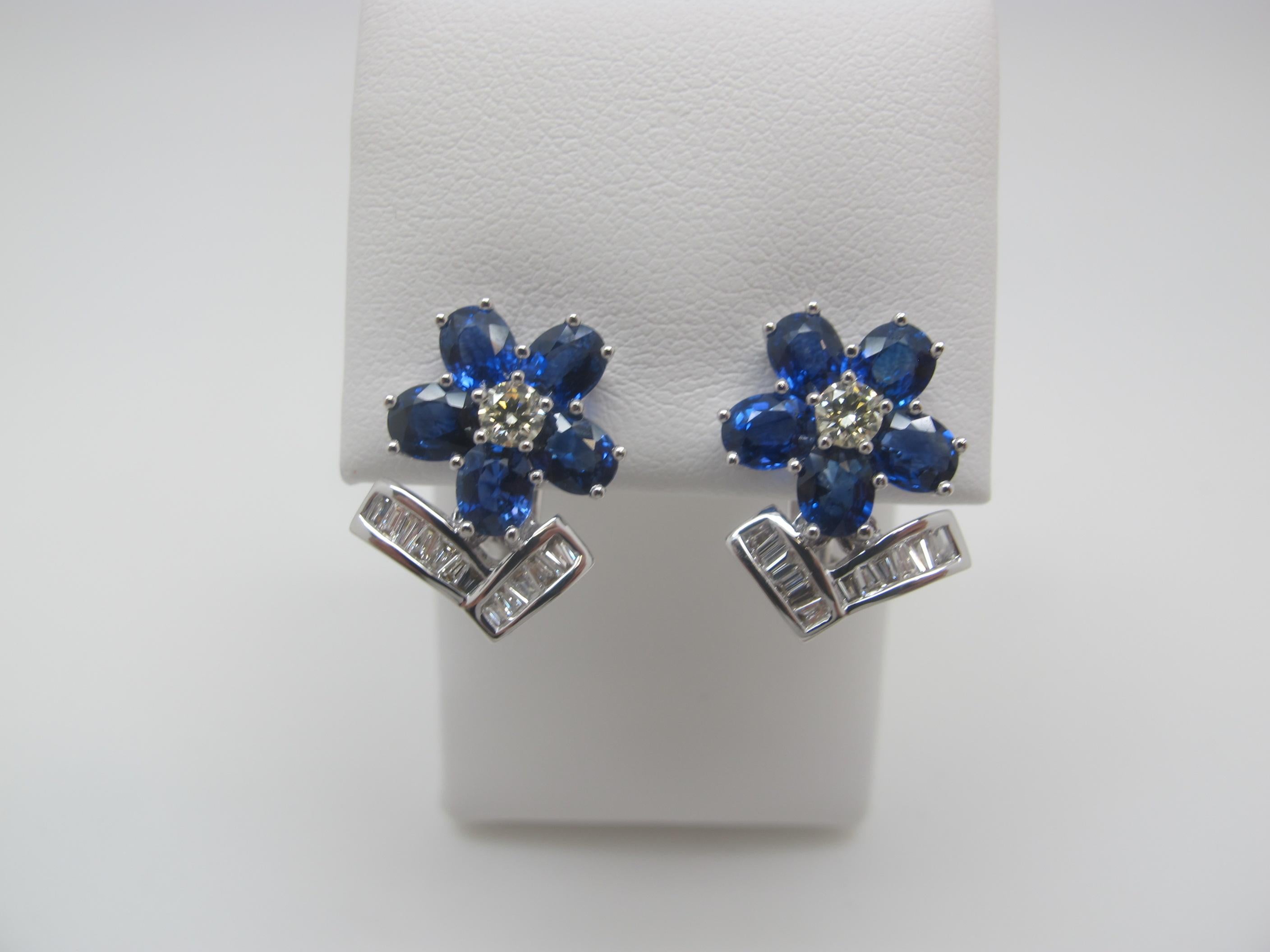 4.35 Carat Blue Sapphire and Diamond Earrings In New Condition In Los Angeles, CA