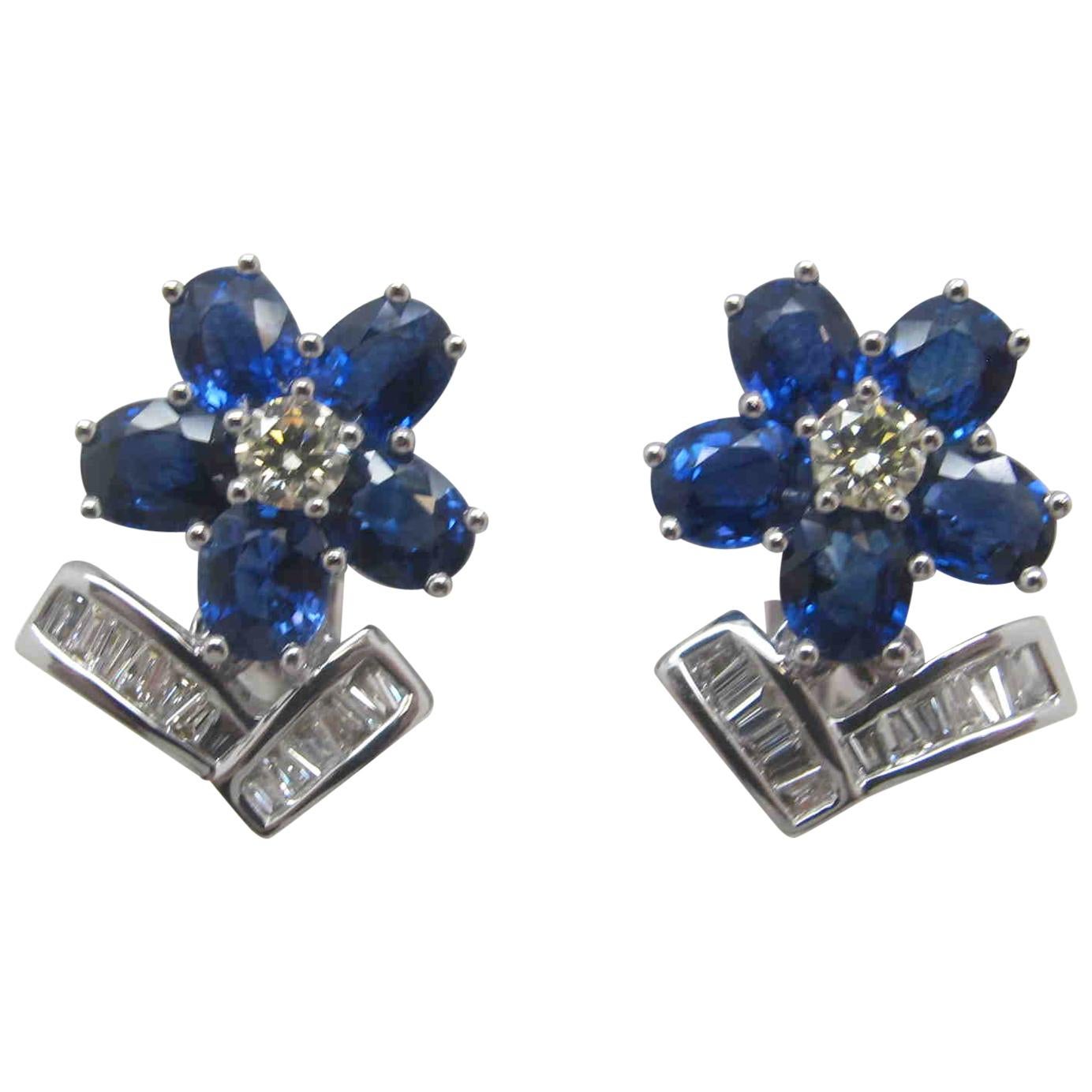 4.35 Carat Blue Sapphire and Diamond Earrings