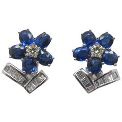 4.35 Carat Blue Sapphire and Diamond Earrings