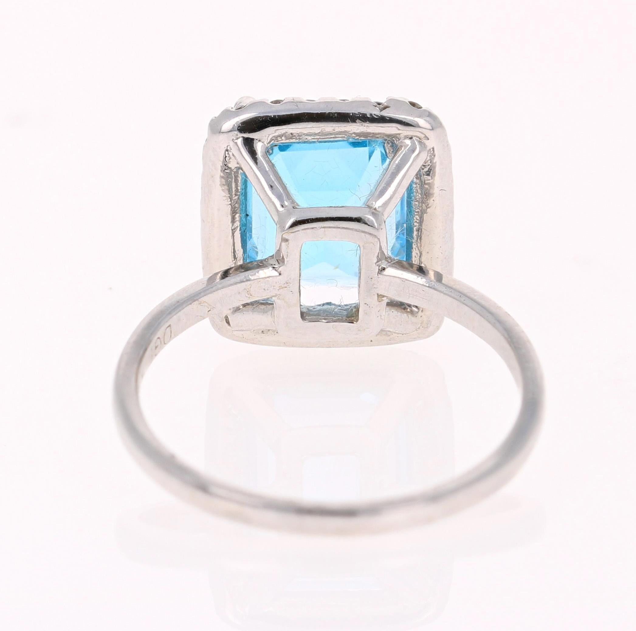 Emerald Cut 4.35 Carat Blue Topaz Diamond 14 Karat White Gold Cocktail Ring