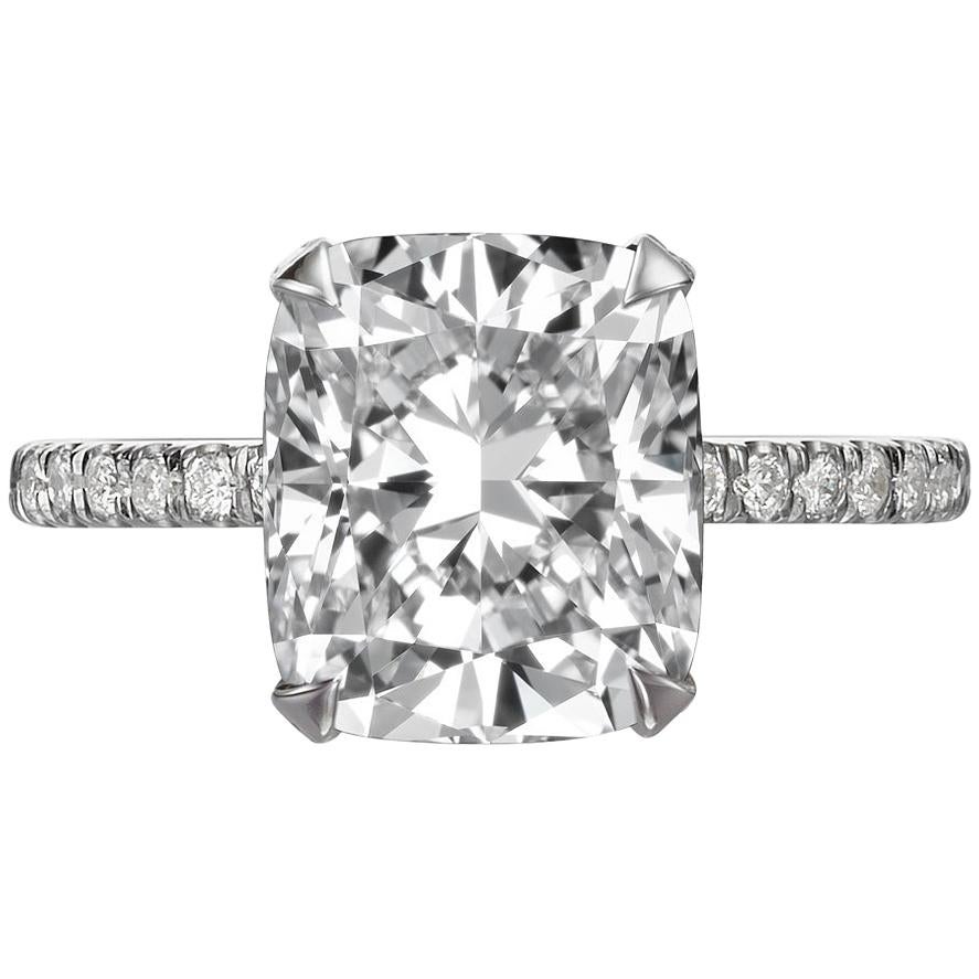 4.35 Carat Cushion Cut Diamond Engagement Ring on 18 Karat White Gold For Sale