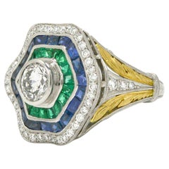 Anello Ballerina con diamante, zaffiro e smeraldo da 4,35 carati, certificato EGL