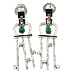 4.35 Carat Emerald and Diamond 18 Karat White Gold Drop Earrings