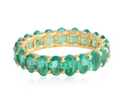 4.35 Carat Emerald Diamond 14 Karat Yellow Gold Band Ring