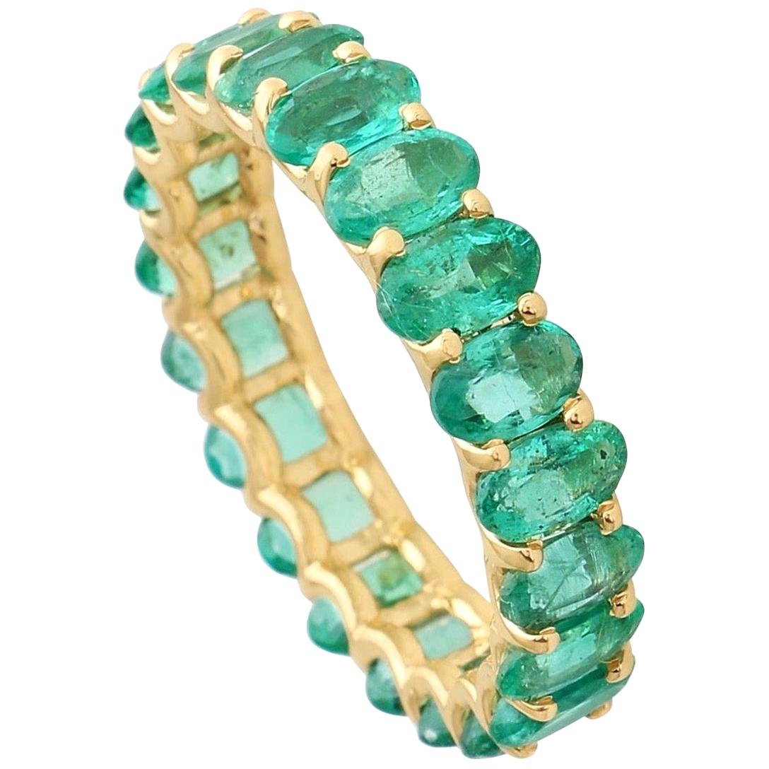 For Sale:  4.35 Carat Emerald Diamond 14 Karat Yellow Gold Band Ring