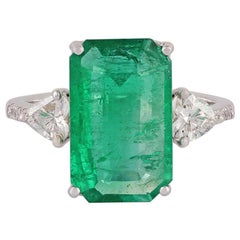 4.35 Carat Emerald Diamond Ring Studded in 18 Karat White Gold