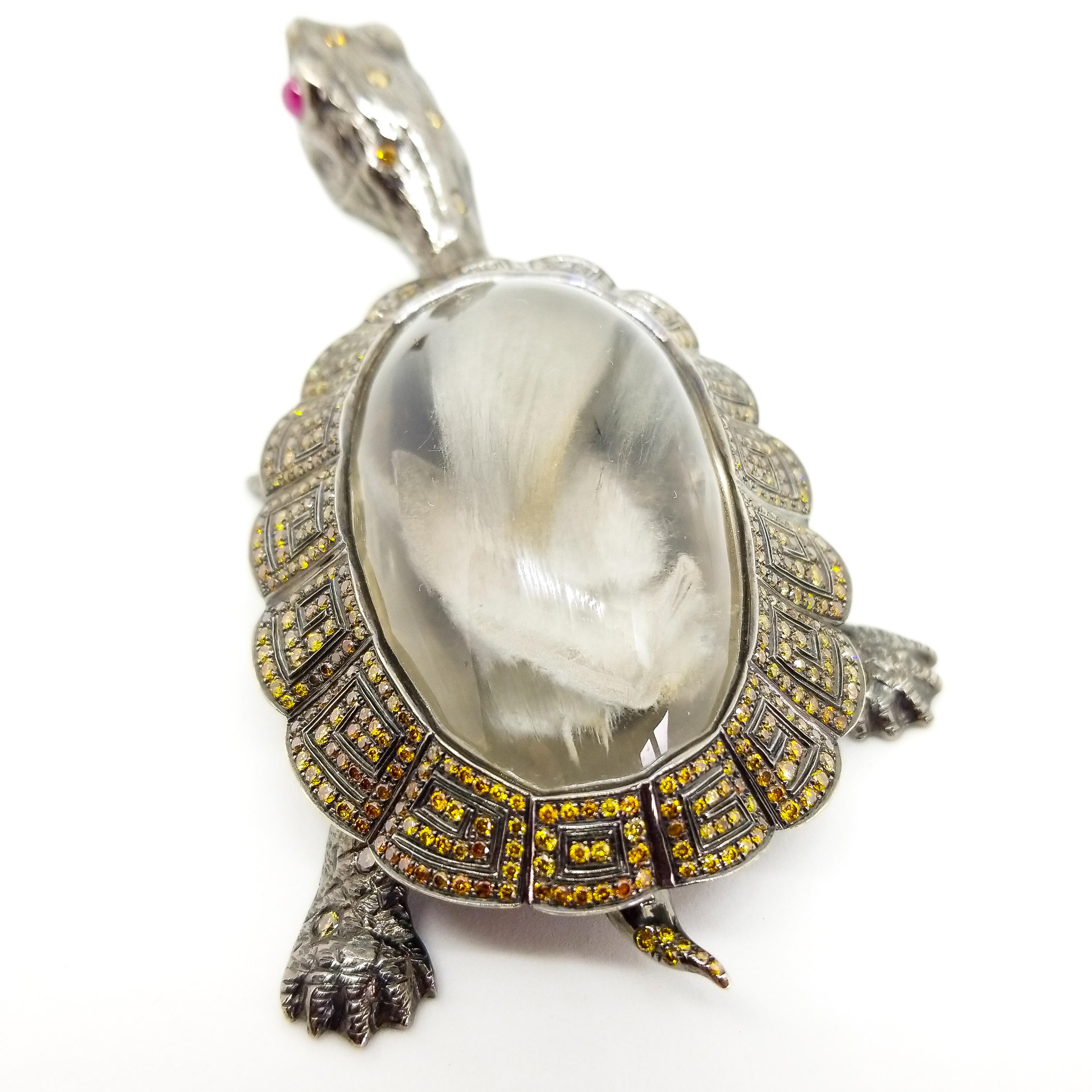 4.35 Carat Fancy Diamond Solid 18K Golden Turtle Lifesize Figurine  For Sale 3