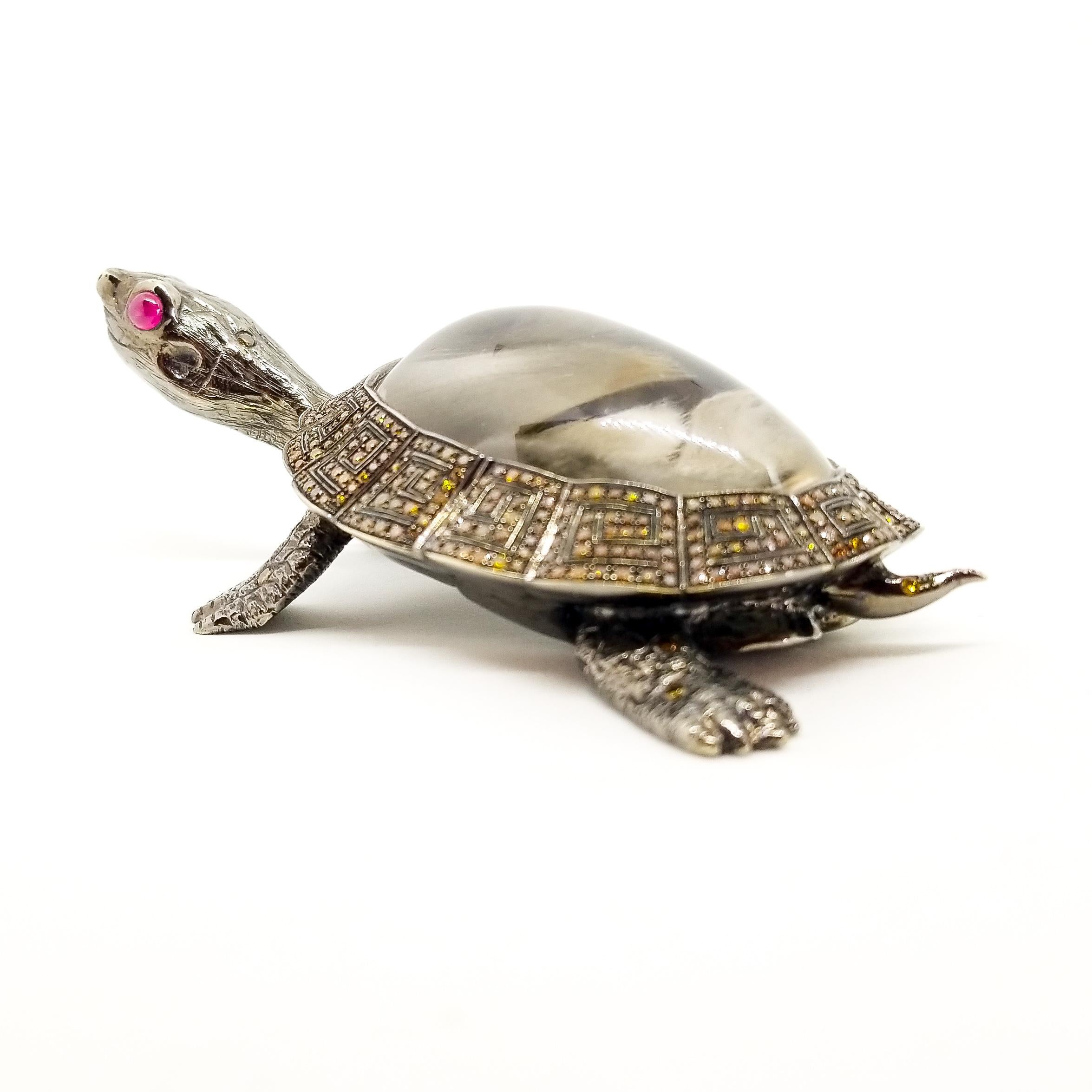4.35 Carat Fancy Diamond Solid 18K Golden Turtle Lifesize Figurine  For Sale 6