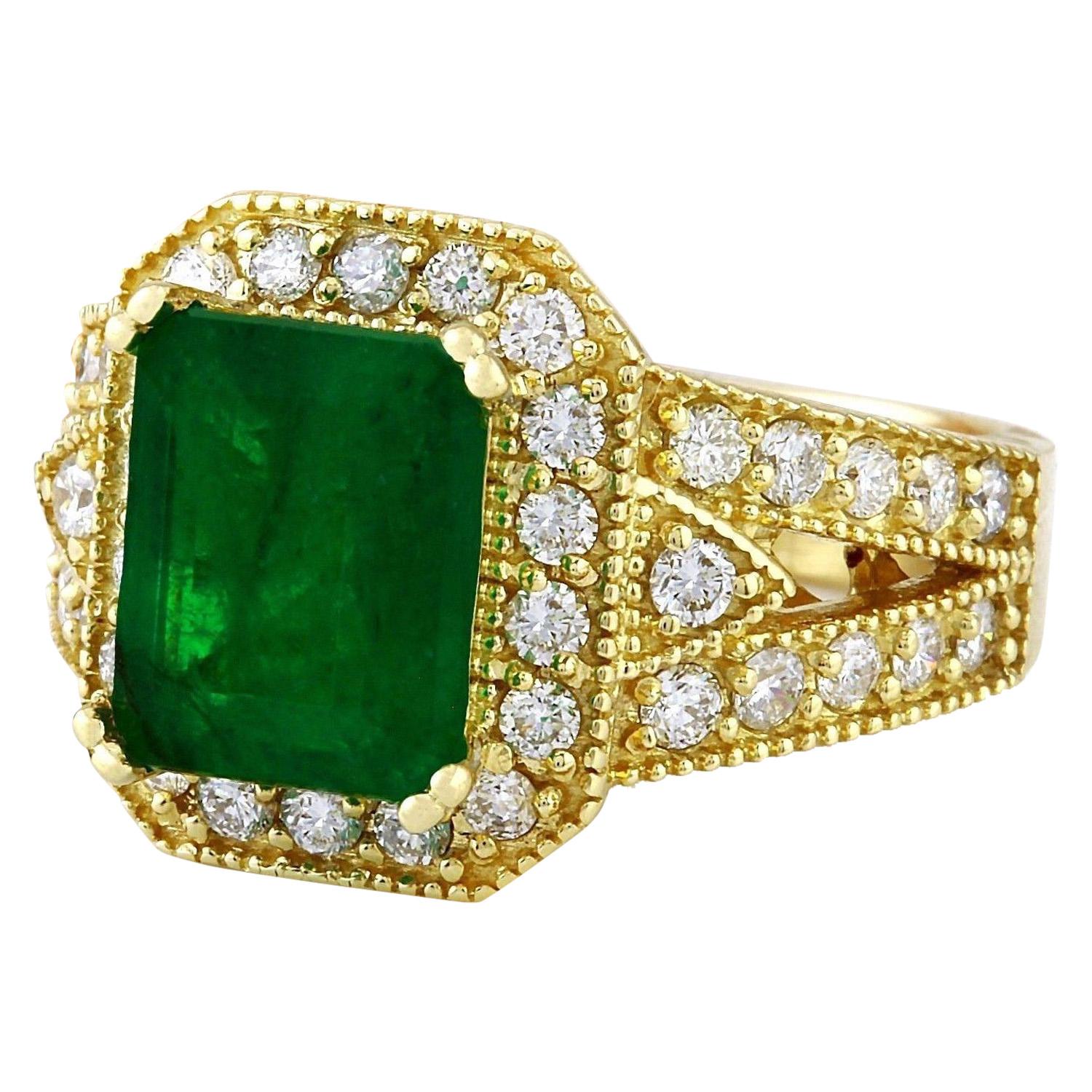  Material: 14K Yellow Gold
 Mainstone: Emerald
 Stone Color: Green
 Stone Weight: 3.15 Carat
 Stone Shape: Emerald
 Stone Quantity: 1
 Stone Dimensions Approx: 10.00x8.00 mm
 Stone Creation Method: Natural
 Stone Treatment Method: Oiled 
 Diamonds:
