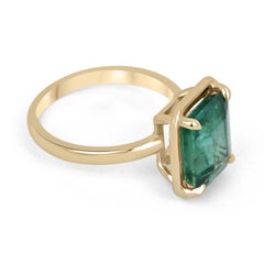 4.35 Carat Natural Emerald Cut Emerald Solitaire Mossy Green Gold Ring 14K