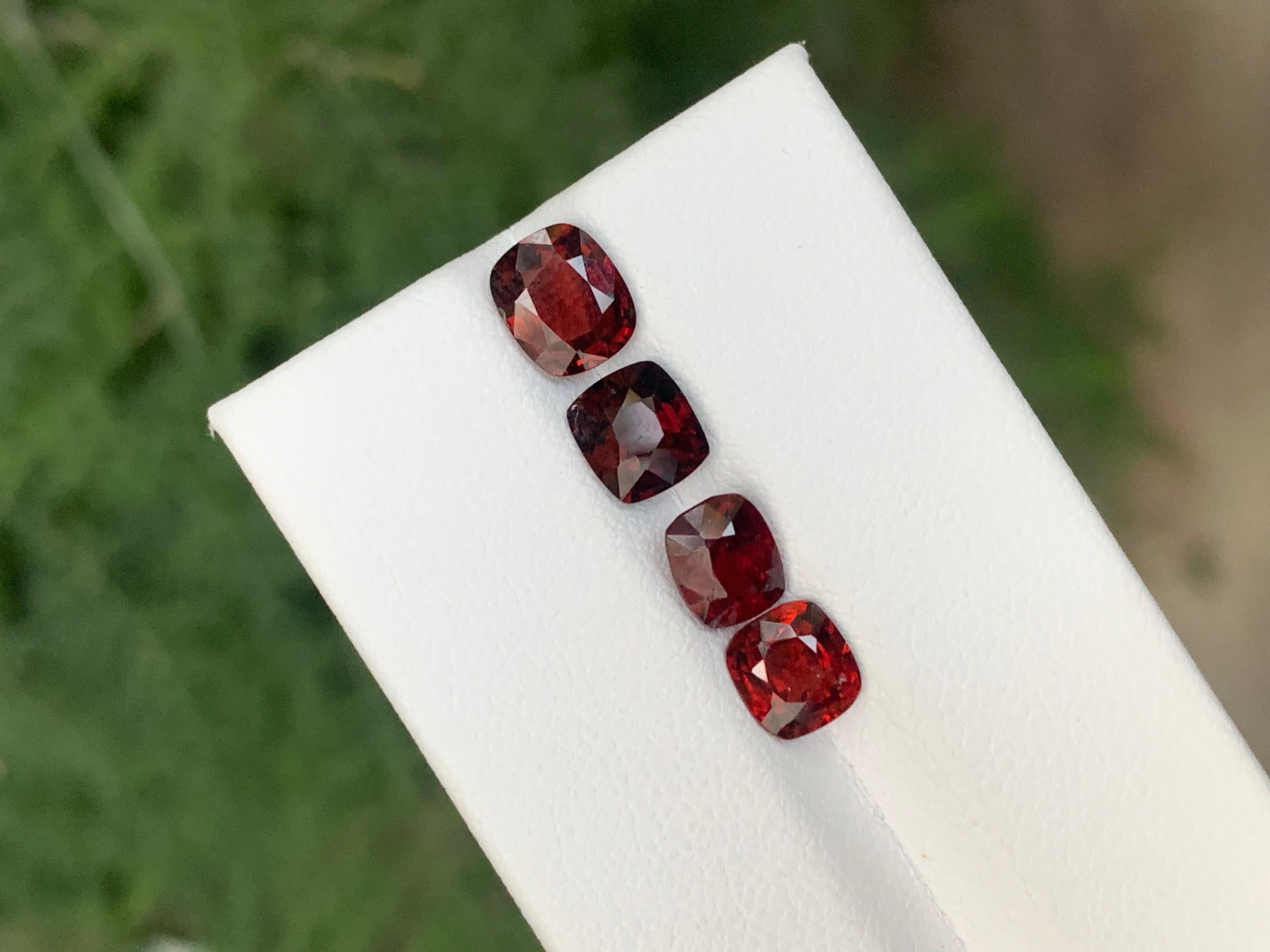 Faceted Spinel Lot 

Weight: 4.35 Carat
Sizes: 0.85 to 1.10 Carat
Colour: Red
Shape: Cushion
Origin: Myanmar (Burma)
Treatment: None
Certificate: On Customer Demand

Spinel is a captivating gemstone prized for its brilliant colors and exceptional
