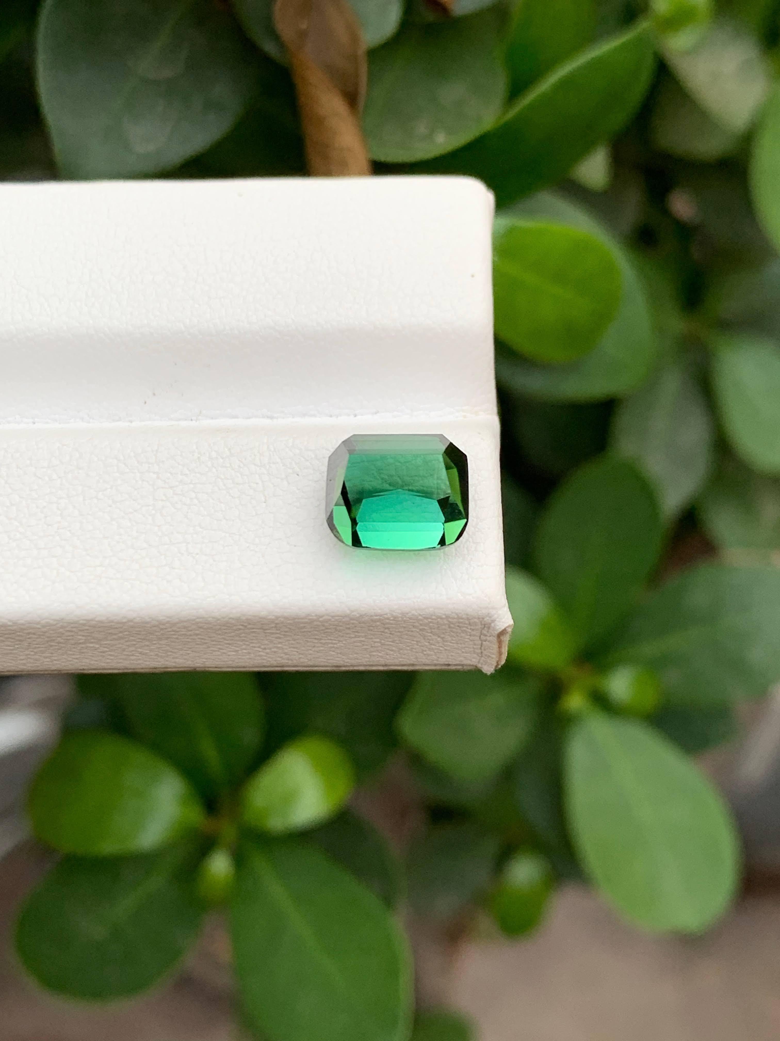 4.35 Carat Natural Loose Greenish Blue Tourmaline Cushion Cut Afghan Gemstone (Tourmaline bleue verdâtre en vrac, taille coussin) en vente 2