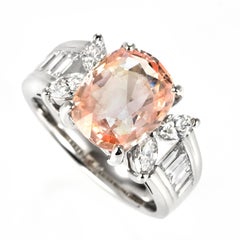 4.35 Carat Natural No Heat Padparadscha Sapphire & Diamond Ring Made in Platinum