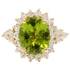 Ring aus 14 Karat massivem Gelbgold mit 4,35 Karat natürlichem Peridot und Diamant