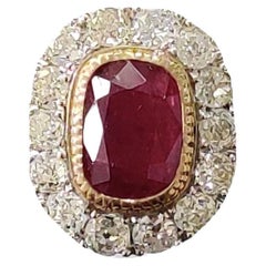 4.35 Carat No-Heat Ruby Ring with Authentic Old Cut Diamonds in 18k Yellow Gold