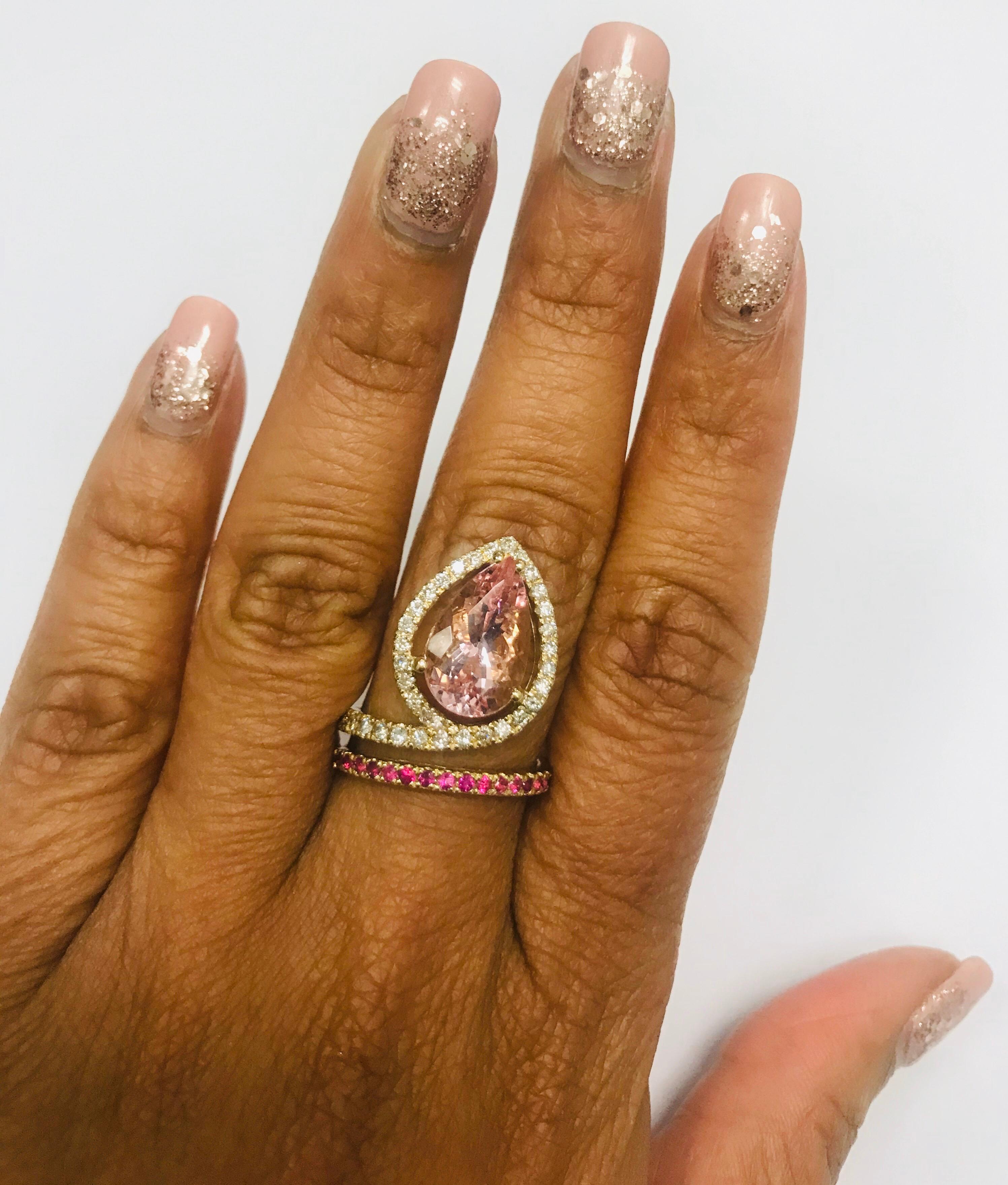 4.35 Carat Pink Morganite Sapphire Diamond 14 Karat Yellow Gold Cocktail Ring In New Condition In Los Angeles, CA