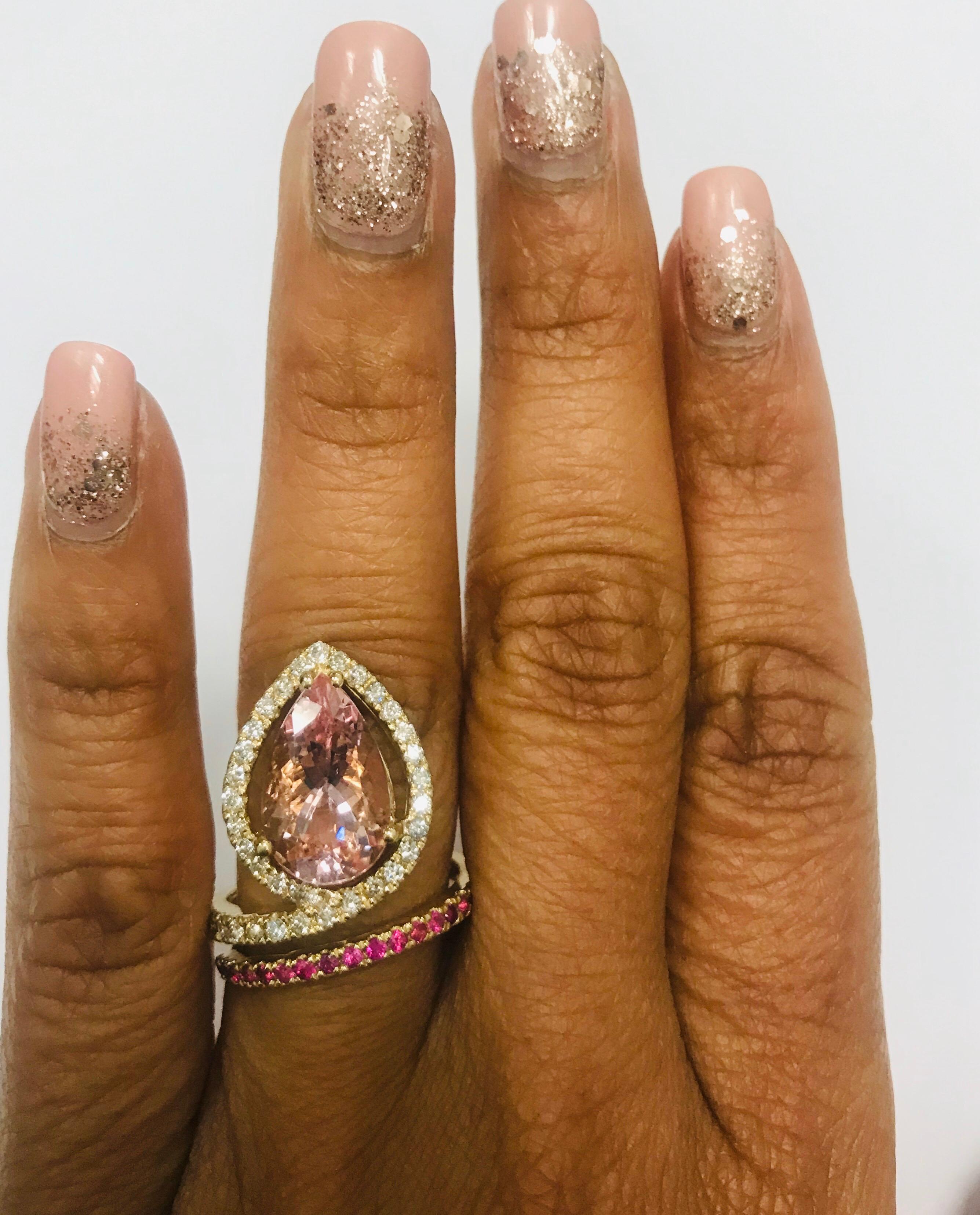 Women's 4.35 Carat Pink Morganite Sapphire Diamond 14 Karat Yellow Gold Cocktail Ring