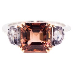 4.35 Carat Pink Peach Tourmaline and Grey Spinel 18 Carat Gold Three Stone Ring