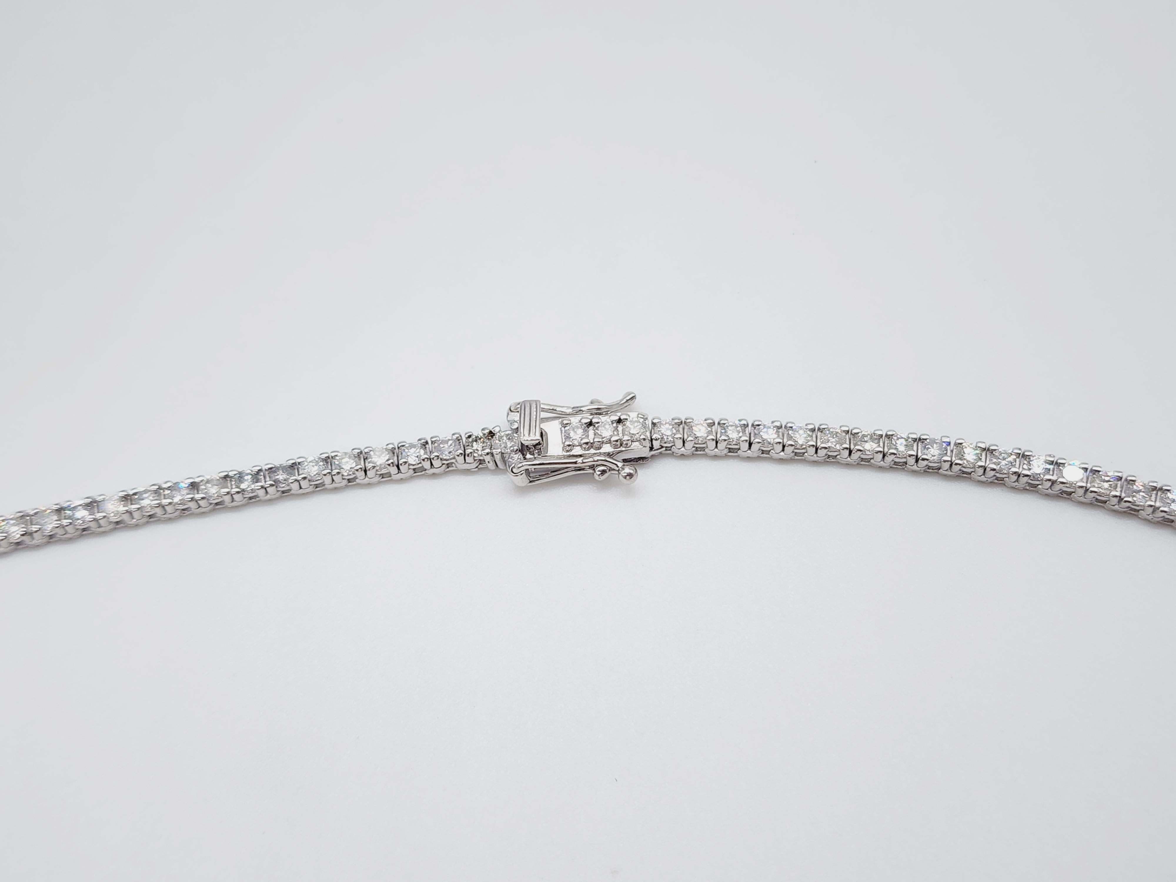 Women's or Men's 4.35 Carat Round Brilliant Cut Diamond Tennis Necklace 14 Karat White Gold 16'' For Sale