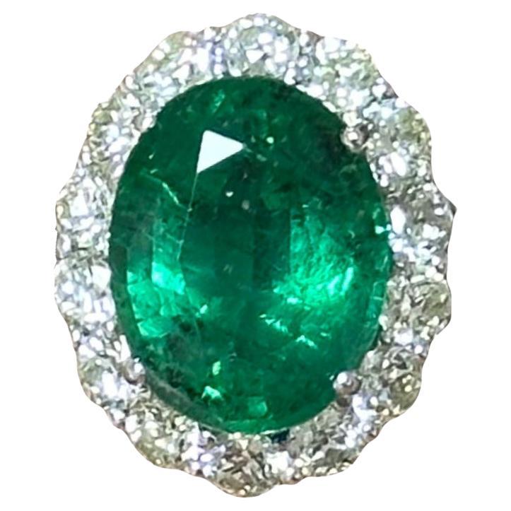 4.35 Carat Zambian Emerald & OMC Diamond Ring in 18K White Gold