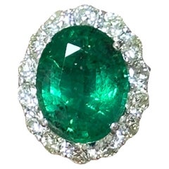 4.35 Carat Zambian Emerald & OMC Diamond Ring in 18K White Gold