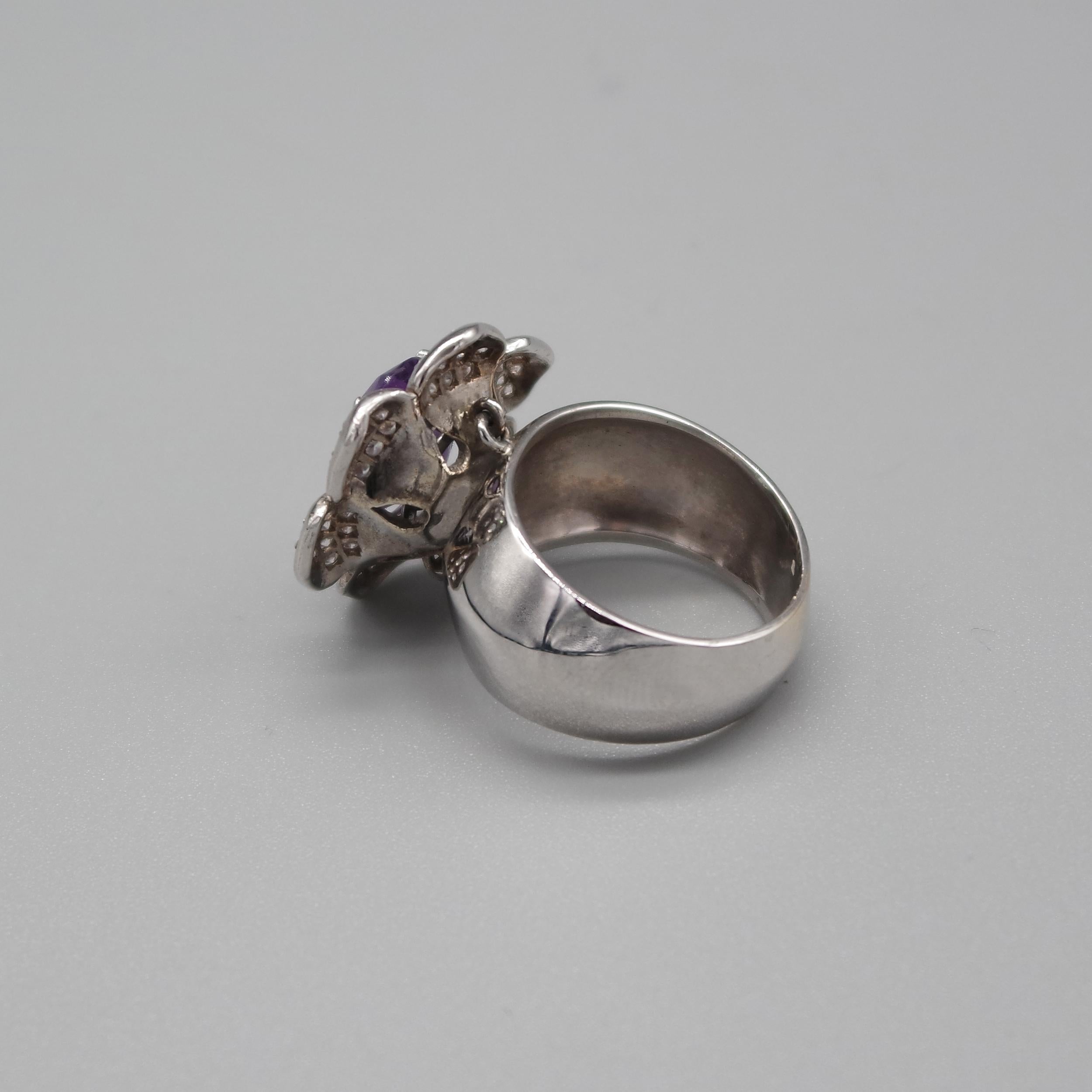 Artist 4.35 Carats Amethyst and Diamonds on an 18 Karat White Gold Cocktail Ring
