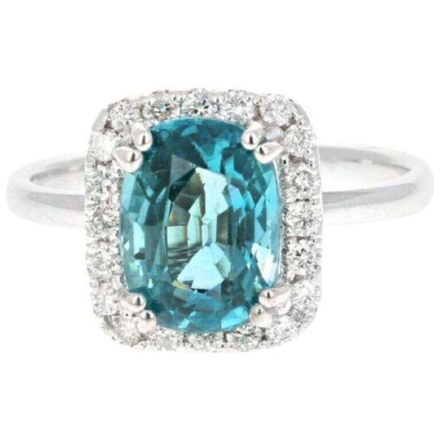 4.35 Carats Natural Blue Zircon and Diamond 14K Solid White Gold Ring In New Condition For Sale In Los Angeles, CA